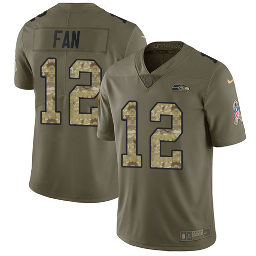 Nike Seahawks #12 Fan Olive/Camo Men's Stitched NFL Limited Salute To Service Jersey